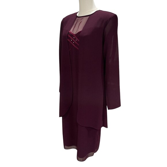 Patra Burgundy Evening Dress Jacket Overlay Womens Size 8 Elegant Formal Wedding - Picture 6 of 9
